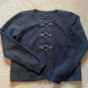 Charcoal gray cardigan with metal closures